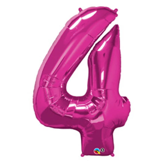 34 inch-es Number 4 Magenta - Rózsaszín Számos Fólia Lufi