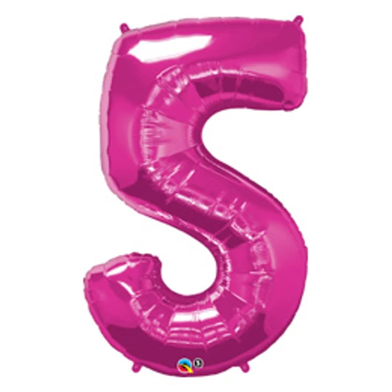 34 inch-es Number 5 Magenta - Rózsaszín Számos Fólia Lufi