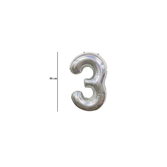 34 inch-es 3 Csillogó Ezüst - Laser Silver Számos Super Shape Fólia Lufi