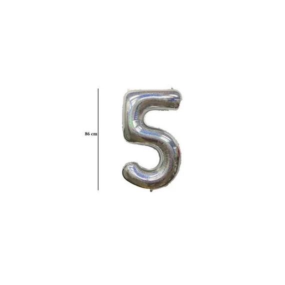 34 inch-es 5 Csillogó Ezüst - Laser Silver Számos Super Shape Fólia Lufi