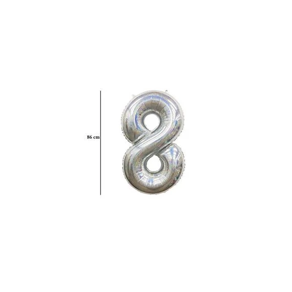 34 inch-es 8 Csillogó Ezüst - Laser Silver Számos Super Shape Fólia Lufi