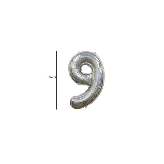 34 inch-es 9 Csillogó Ezüst - Laser Silver Számos Super Shape Fólia Lufi