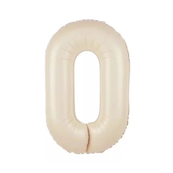 Krém színű 0. szám fólia lufi, 86 cm