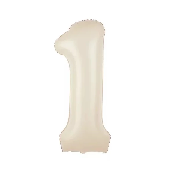 Krém színű 1. szám fólia lufi, 86 cm