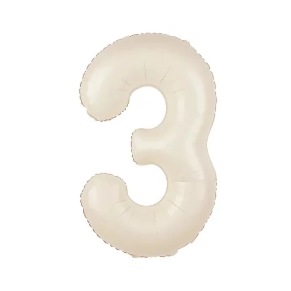 Krém színű 3. szám fólia lufi, 86 cm