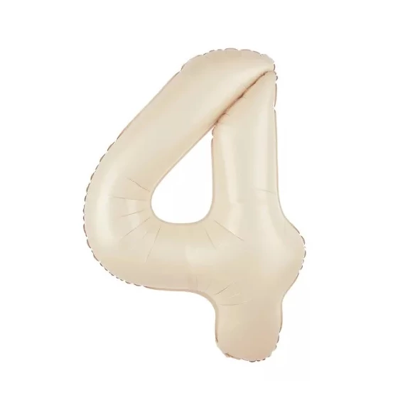 Krém színű 4. szám fólia lufi, 86 cm
