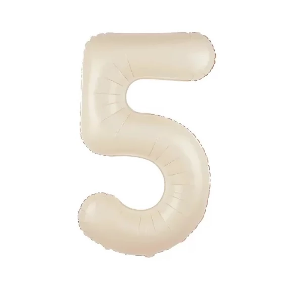 Krém színű 5. szám fólia lufi, 86 cm