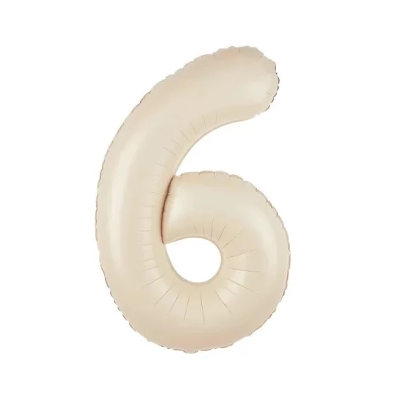 Krém színű 6. szám fólia lufi, 86 cm