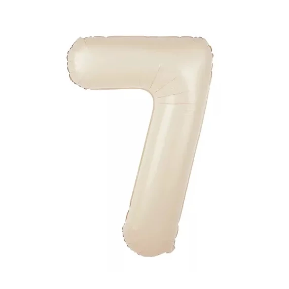 Krém színű 7. szám fólia lufi, 86 cm