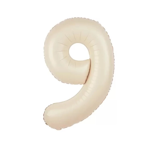 Krém színű 9. szám fólia lufi, 86 cm