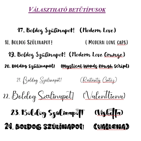 Választható betűtípusok felirathoz