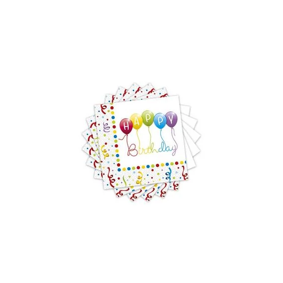 Happy Birthday Streamers - Szülinapi Parti Szalvéta - 33 cm x 33 cm, 20 db-os