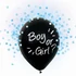 Kép 1/2 - Babaváró latex léggömb, Boy or Girl felirattal, kék konfettivel, 4db/cs