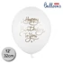Kép 1/2 - 12 inch-es Happy Birthday latex léggömb, fehér, arany felirattal 5 db/cs